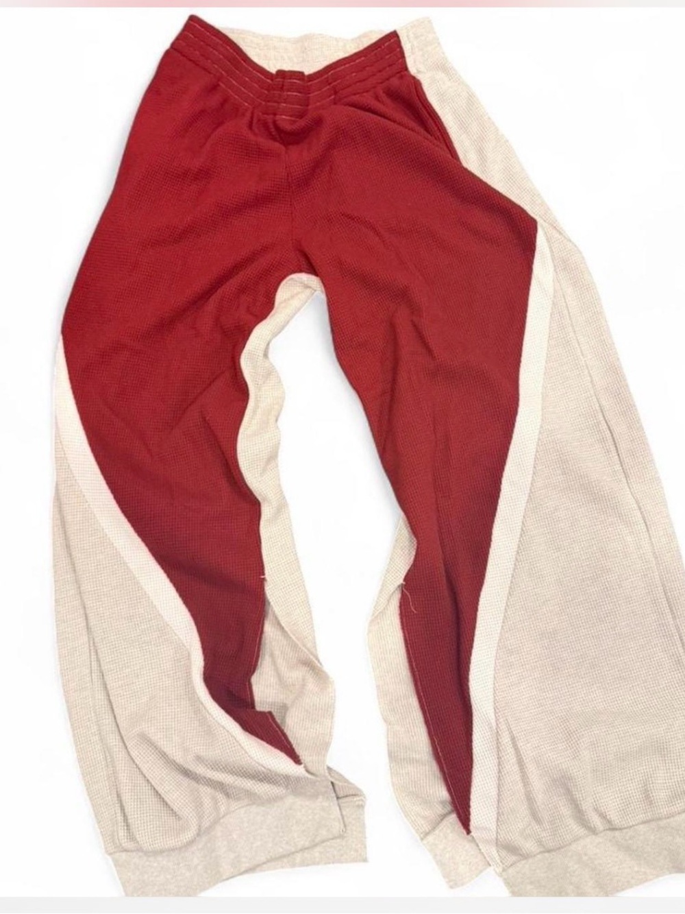 Boys Lie Wide Leg Colorblock Knit Pants in Burgundy and Cream - Picture 4 of 6
